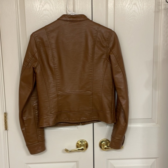 Brown Faux Leather Moto Jacket - Picture 4 of 4